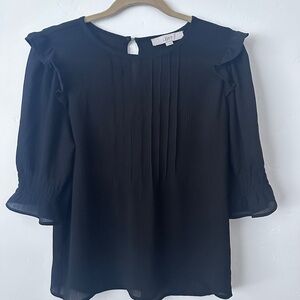LOFT Blue Puff Sleeve Blouse with Peter Pan Collar